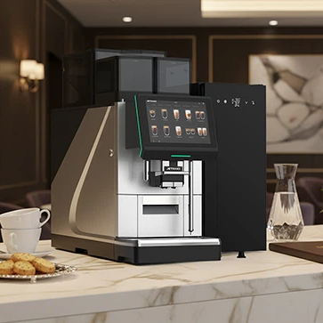 Fresh milk commercial coffee machine producing latte and cappuccino